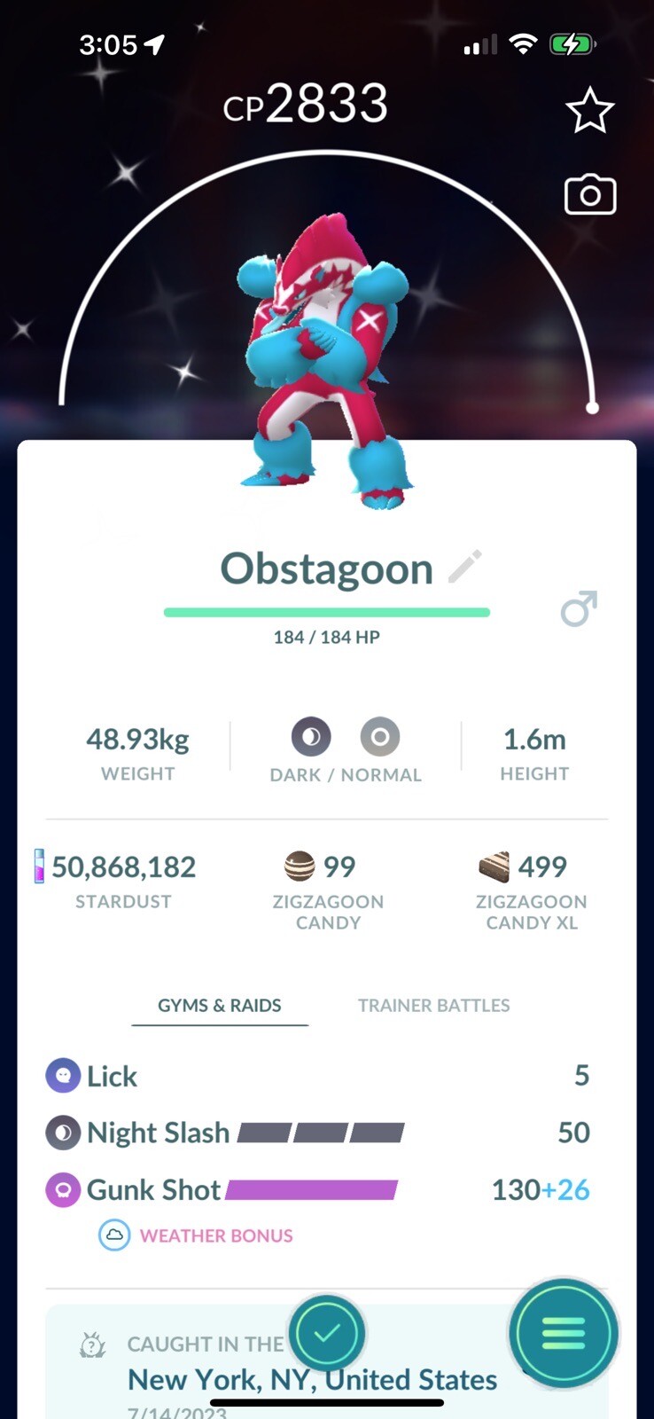 ✨ Shiny Obstagoon Lvl 50CP+Dbl Moves – Pokémon Go – Registered or 30 Day Trade ✨