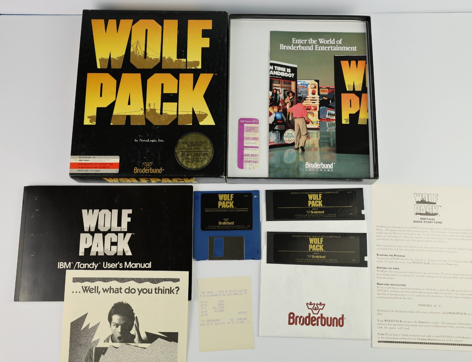VINTAGE WolfPack PC Big Box COMPLETE – 1990 Brøderbund – 3.5″ & 5.25″ Disks