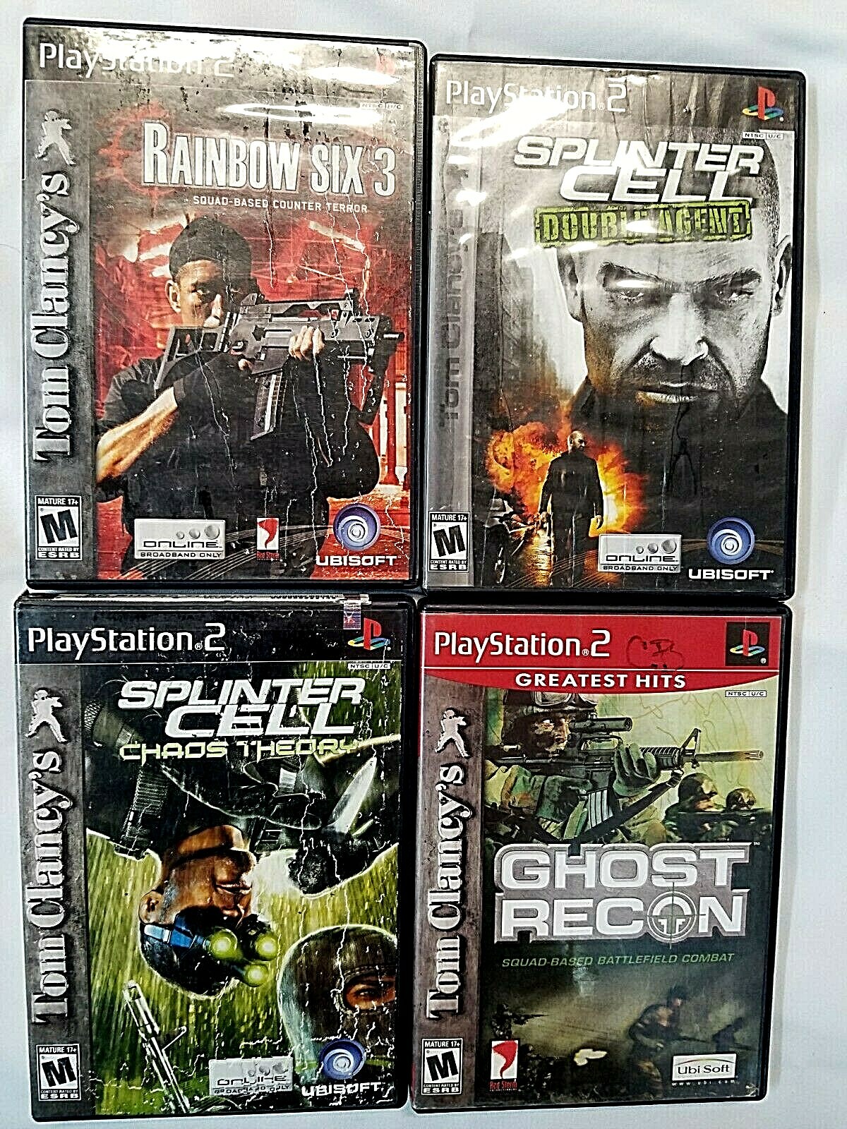 (4) PS2 TOM CLANCY’S: RAINBOW SIX 3, SPLINTER CELL DBL AGNT & CHAOS, GHOST RECON