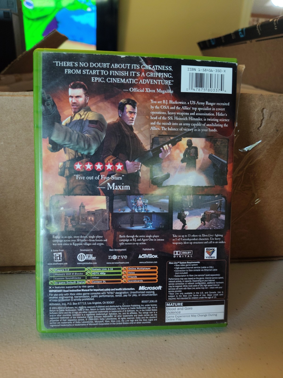 Return to Castle Wolfenstein: Tides of War (Microsoft Xbox, 2003) CIB
