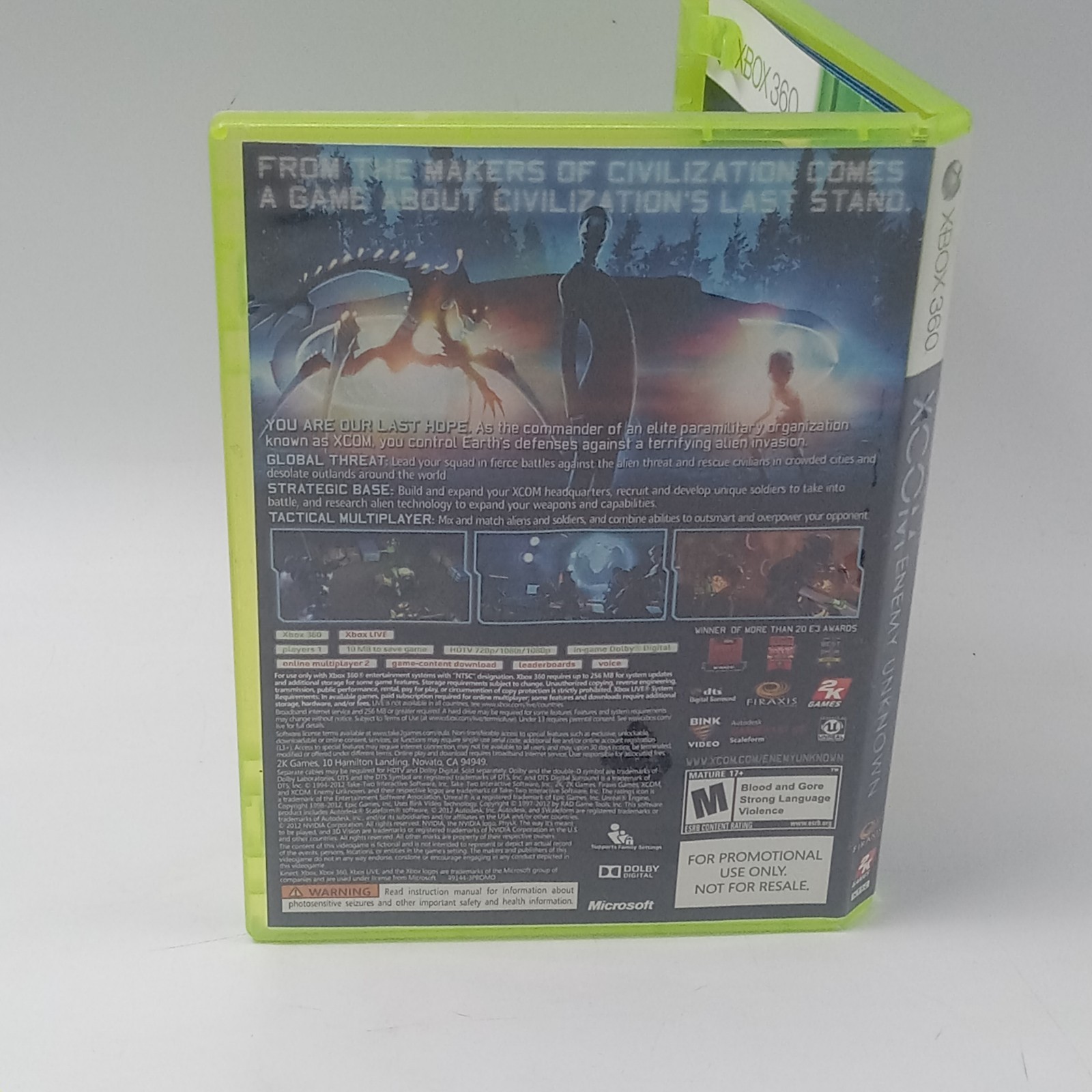Xbox 360 XCOM Enemy Unkown Promotional Use Only Complete W/ Manual Untested