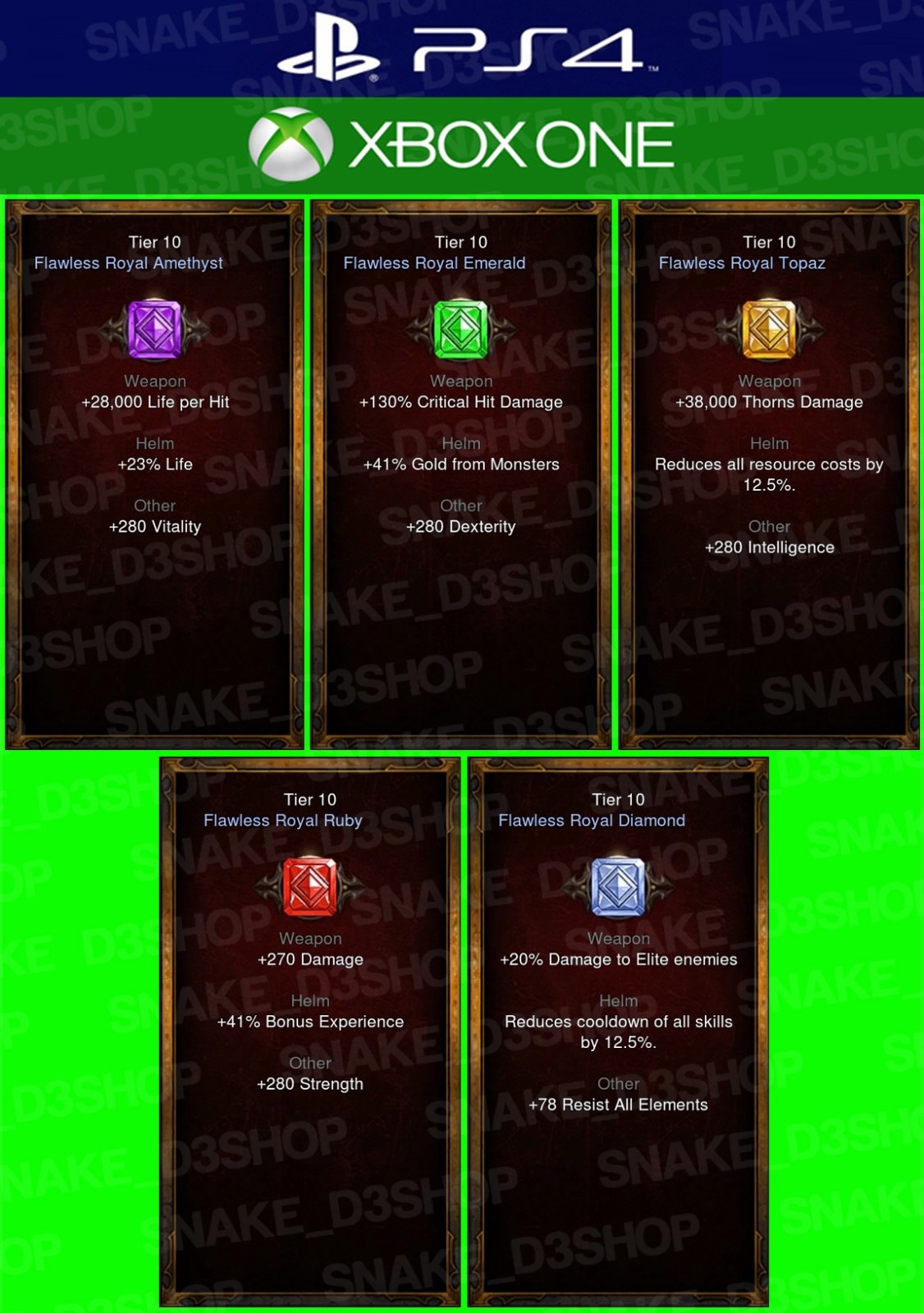 Diablo 3 – PS4 – Xbox One – Bundle – Flawless Gems – Tier 10