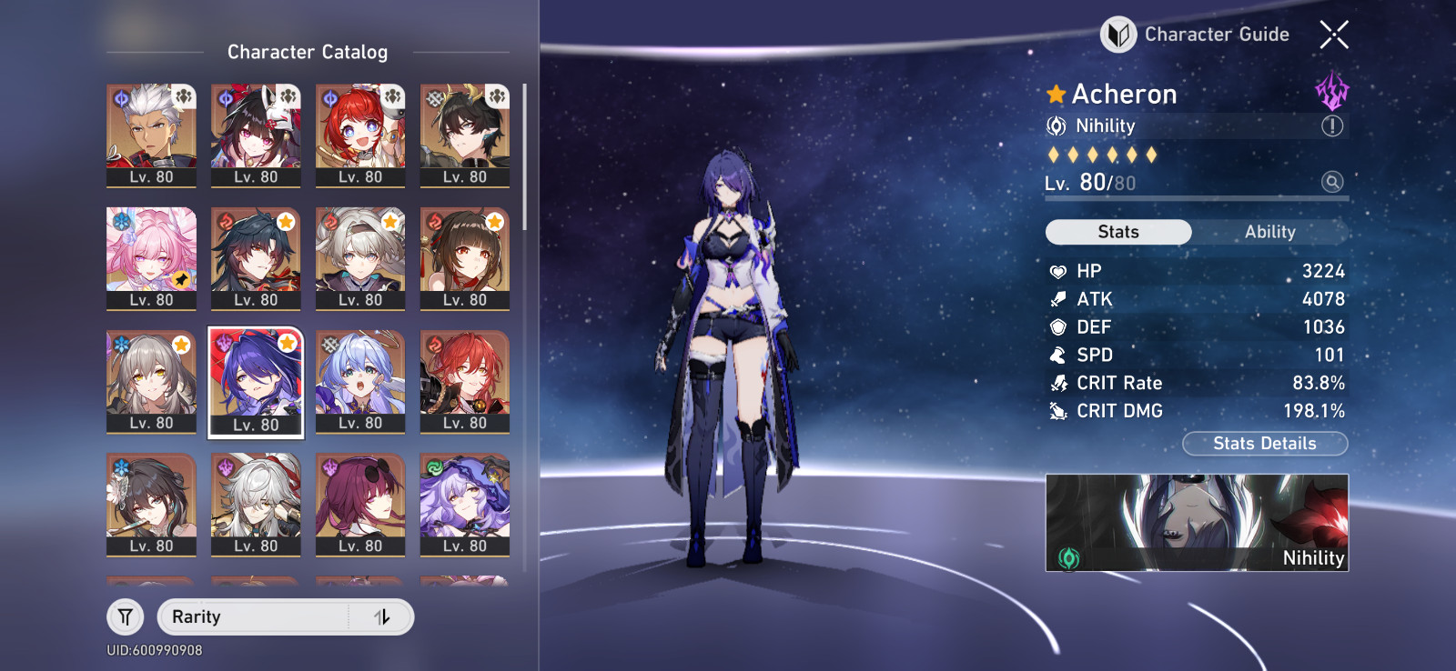 honkai star rail NA TL70 endgame acc E2s1 acheron E2s1 firefly E3s1 sparkle