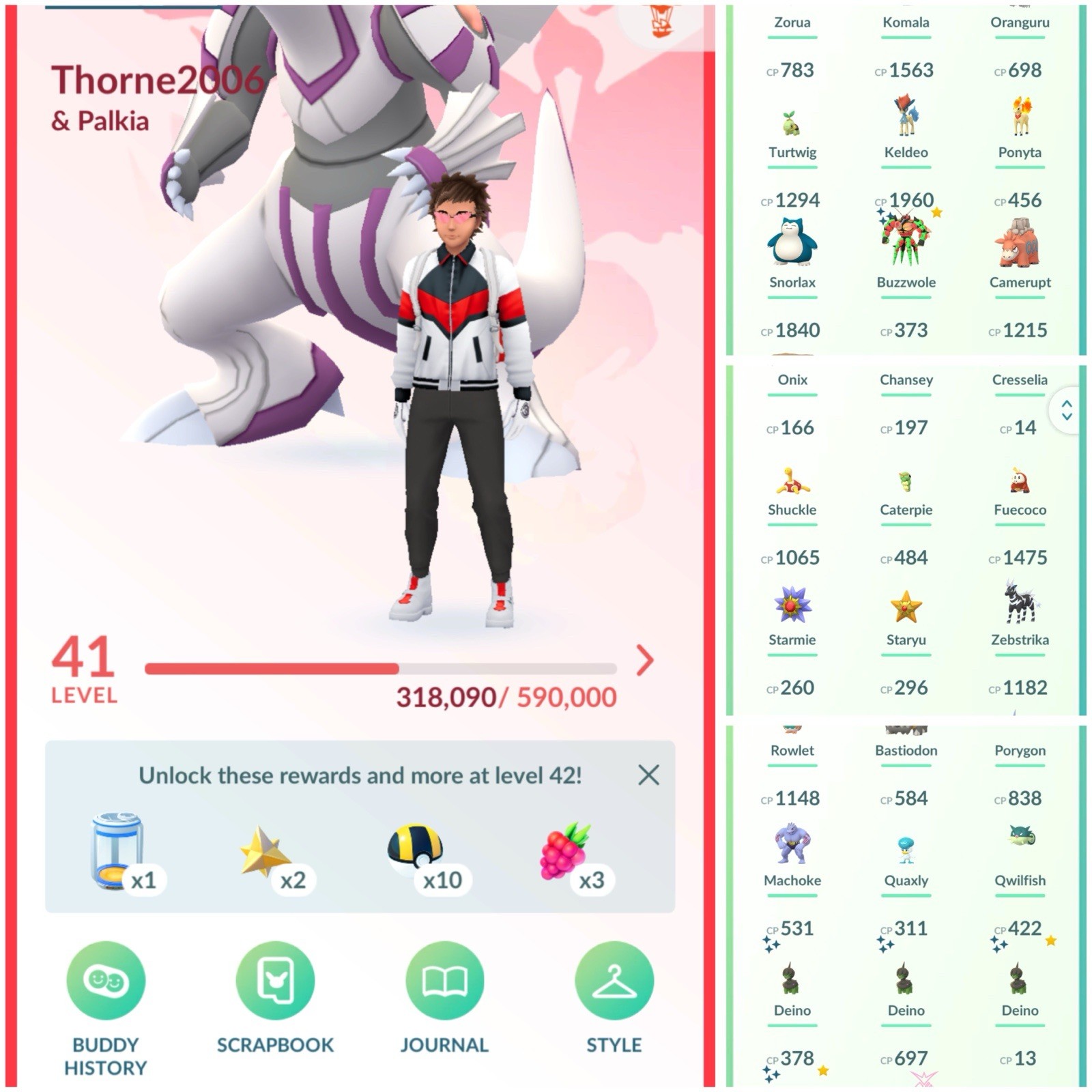 Niantic Pokémon GO Account Level 41 Buddy Thorne2006 & Palkia