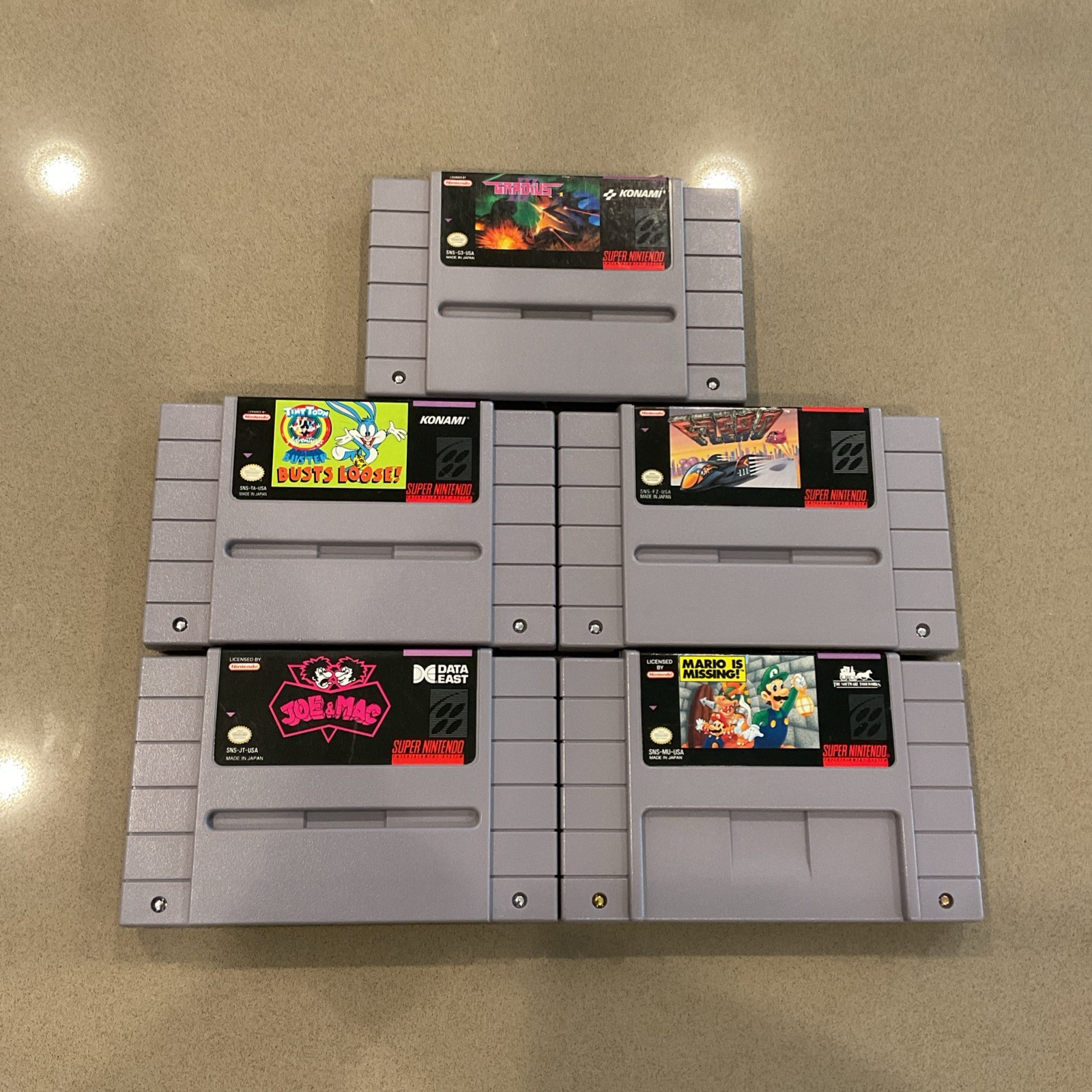 F-Zero Gradius III Mario Is Missing Joe Mac Buster Busts Loose Game Lot SNES
