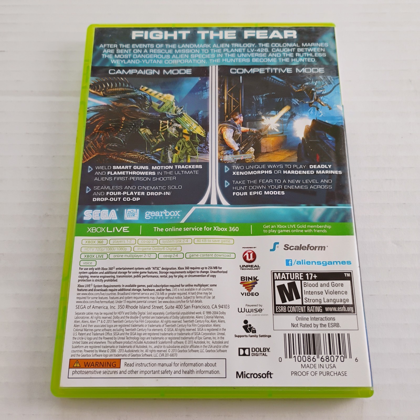 Aliens Colonial Marines Wal-Mart Edition Complete Refurbished Tested