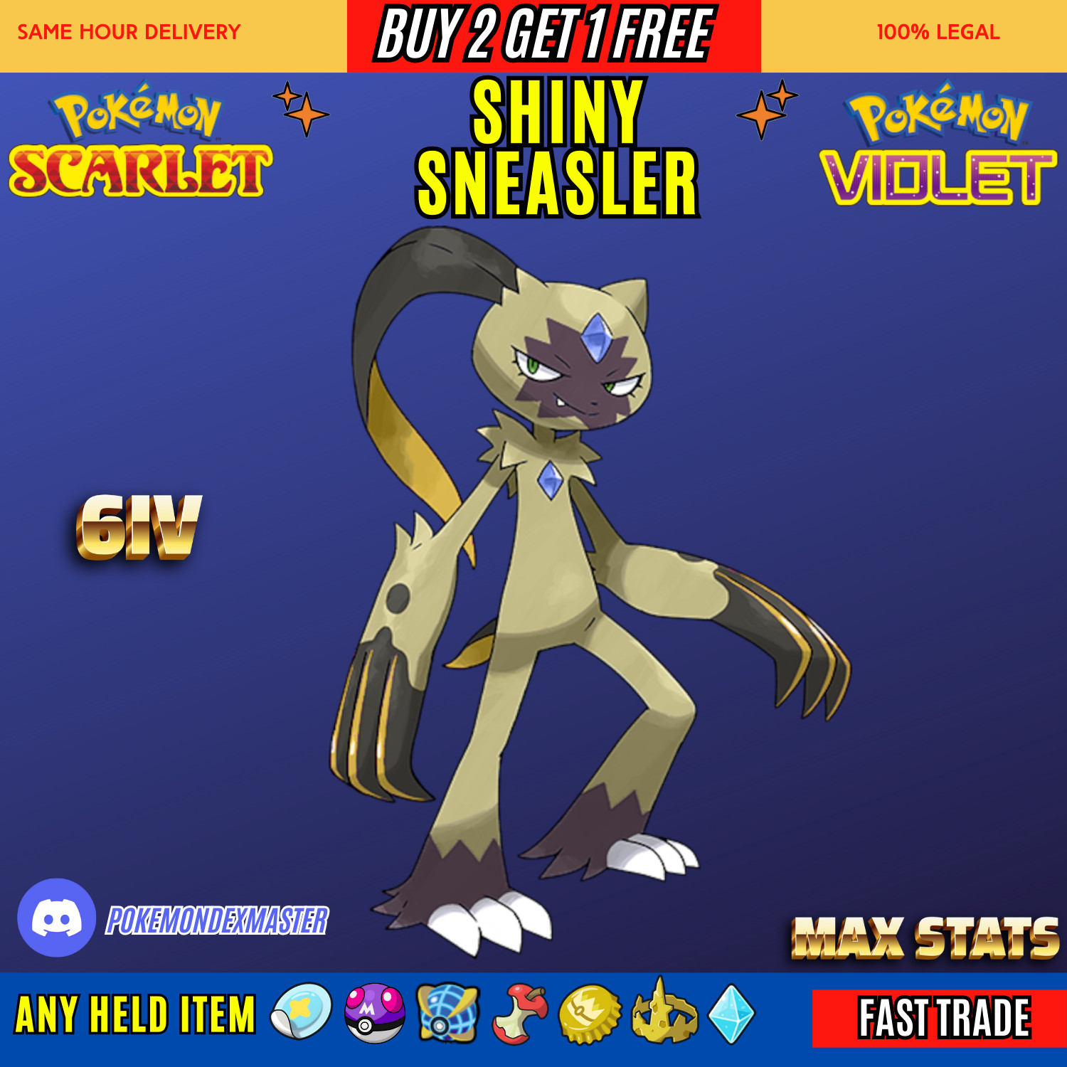 Pokemon Scarlet And Violet✨6IV SHINY Sneasler✨