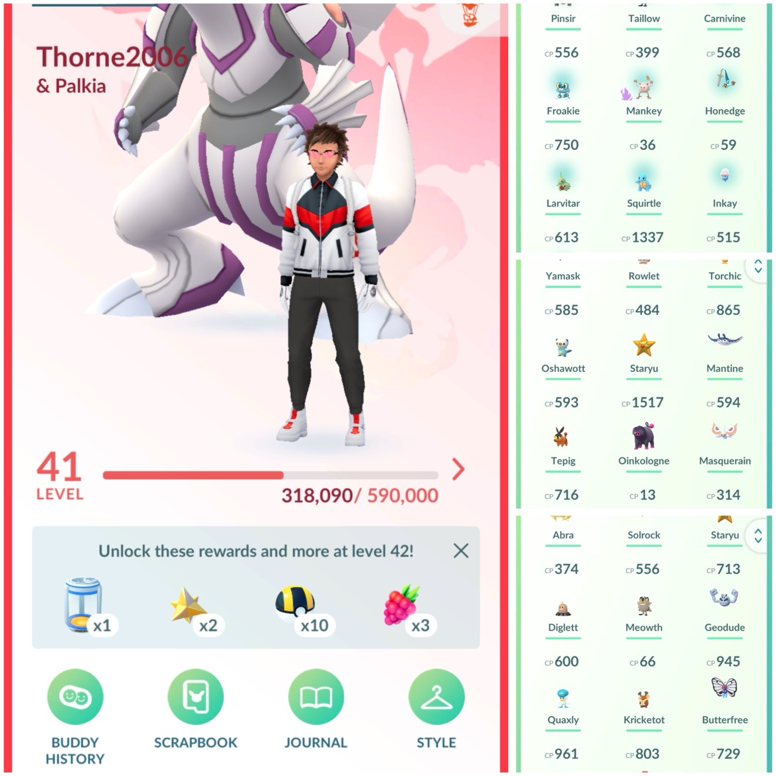 Niantic Pokémon GO Account Level 41 Buddy Thorne2006 & Palkia