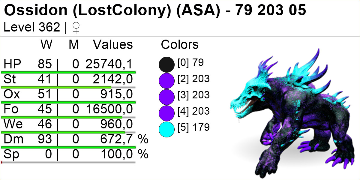 Ossidon TOP STATS 362 LEVEL Clone Ark Survival Ascended Official PVE