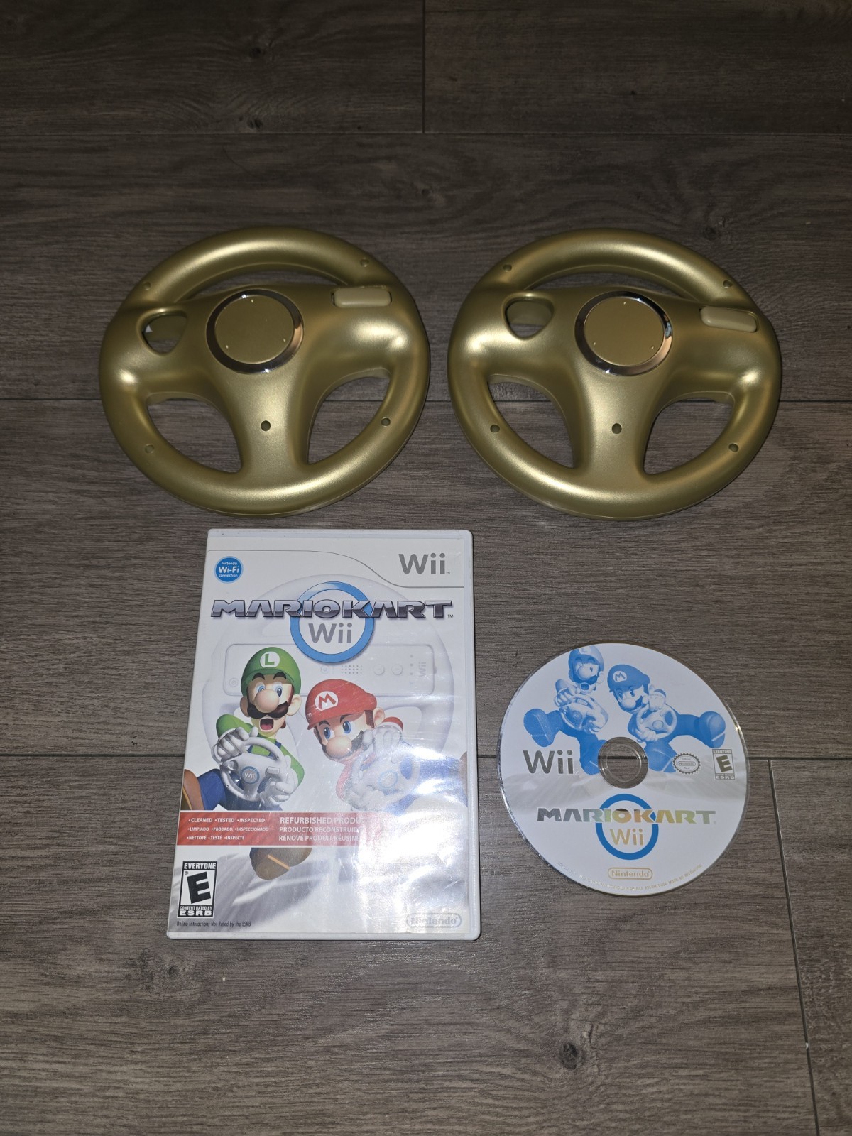 Nintendo Wii Mario Kart Disc W/2 Gold Wheels – Tested & Works