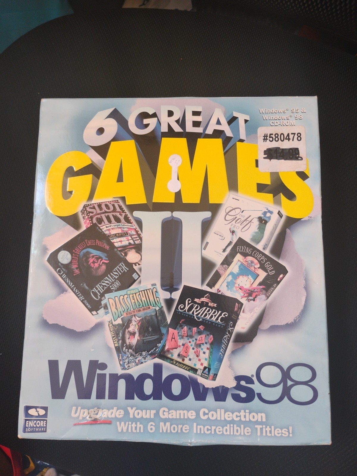 Encore Software VTG NOS Sealed 6 Great Games II for Windows 98 PC 1999 Big Box