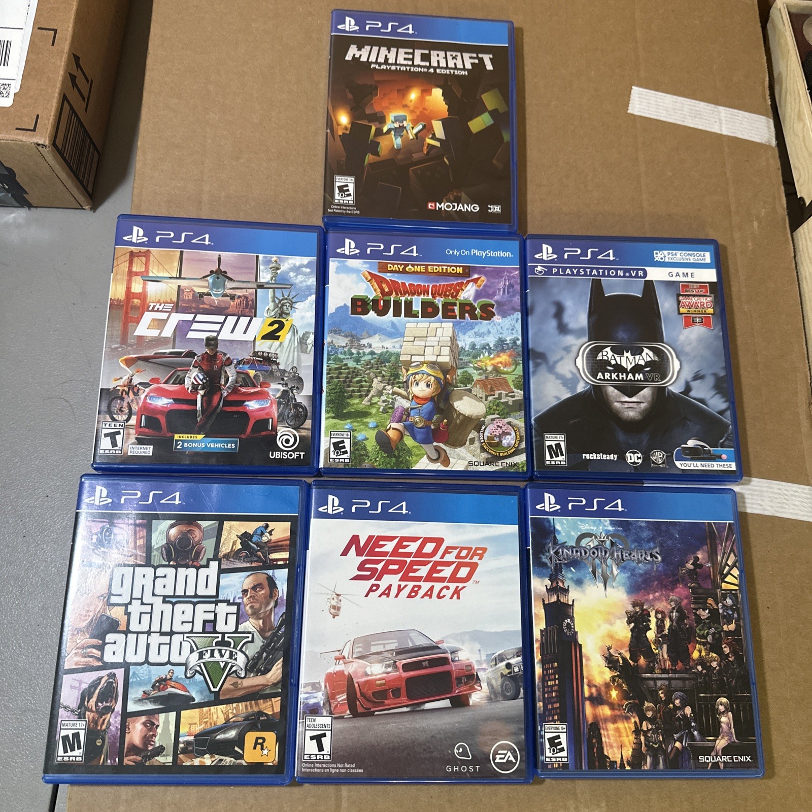 PS4 7 Game Lot – GTA 5, Minecraft, Crew 2, Kingdom Hearts, Dragon quest Builders