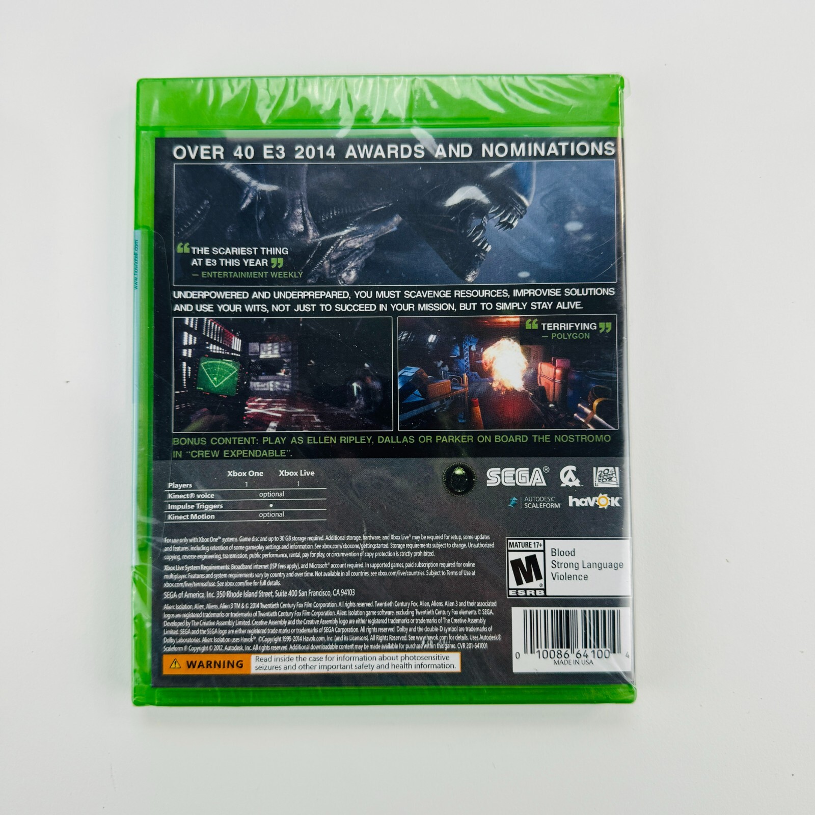 Alien Isolation Nostromo Edition Microsoft Xbox One 2014 NEW SEALED! FREE SHIP!