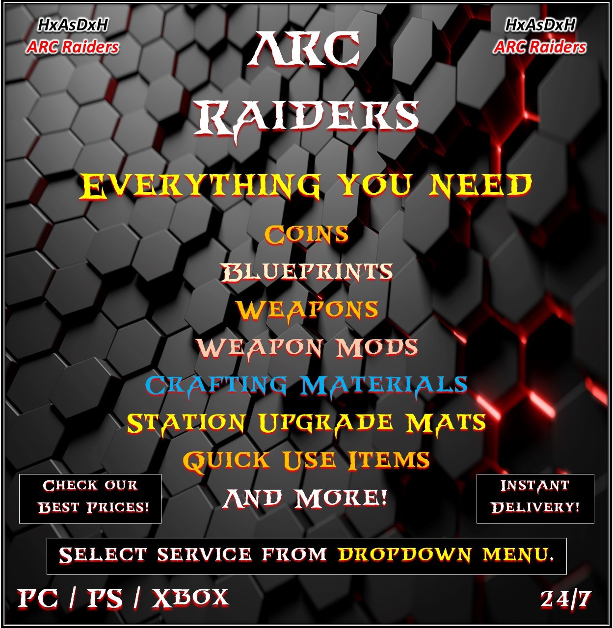 ✨ARC Raiders✨Blueprints✨Coins✨Mats✨Weapons✨Mods✨Bench Upgrade✨Augments✨24/7✨