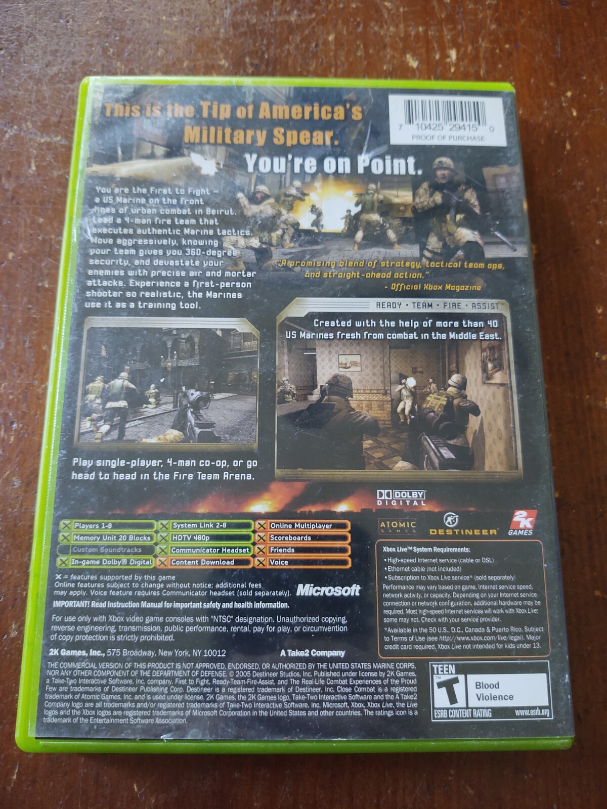 Close Combat: First to Fight (Microsoft Xbox, 2005) Complete Video Game Marines
