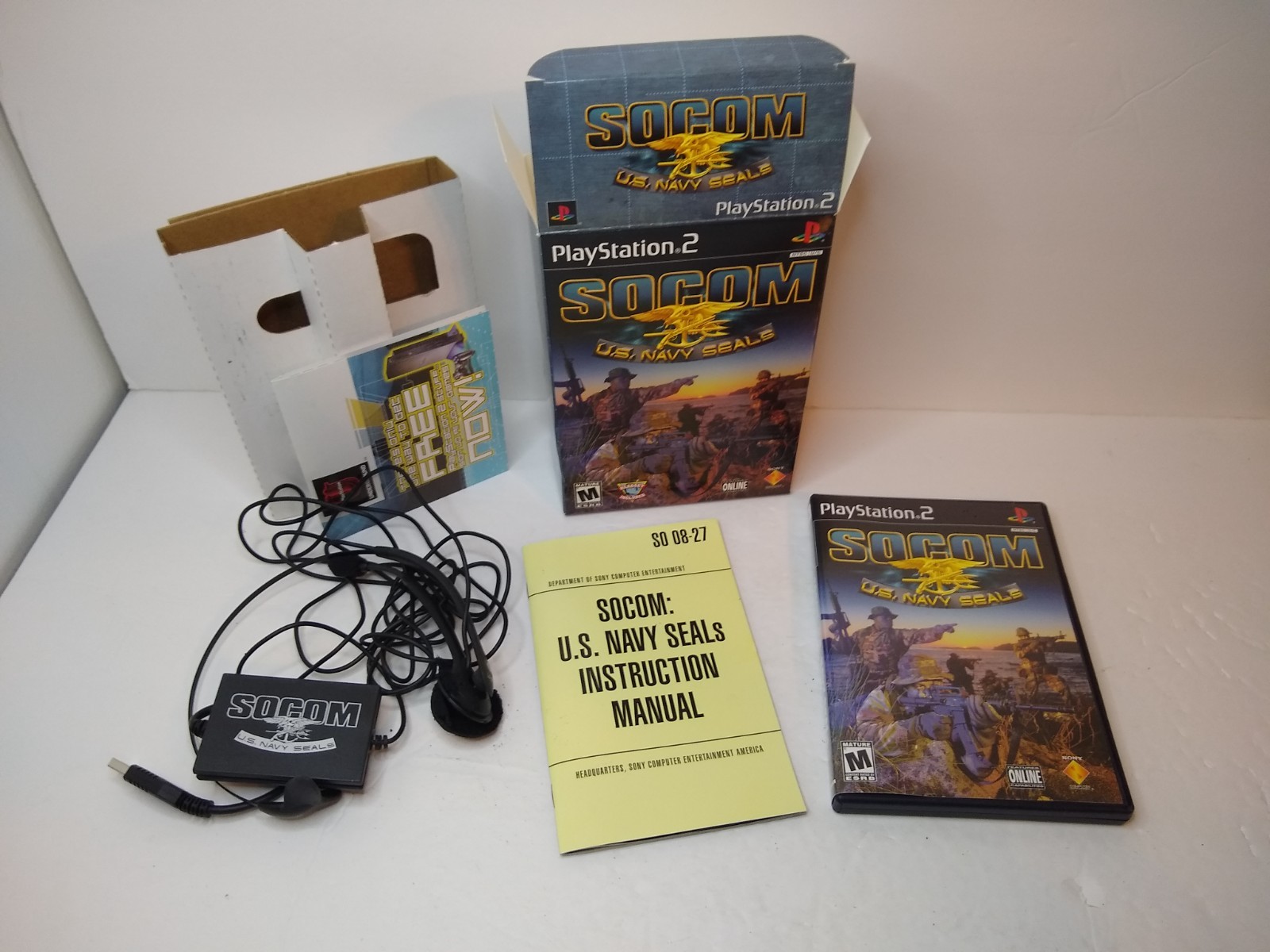 Playstation 2 SOCOM: U.S. Navy Seals Big Box with Headset COMPLETE