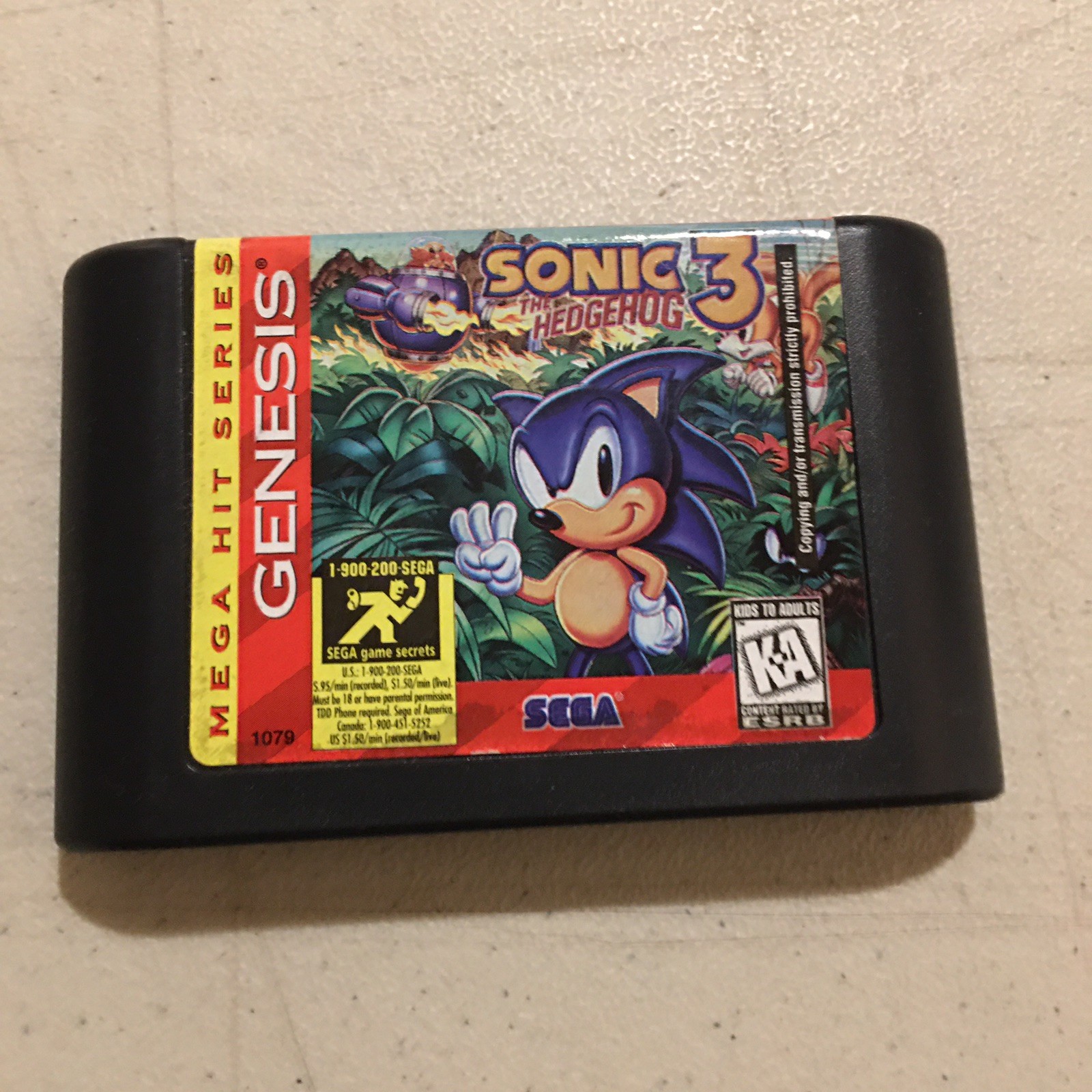 Vintage 1994 ”Sonic The Hedgehog 3” Video Game Cartridge Sega Genesis Collect