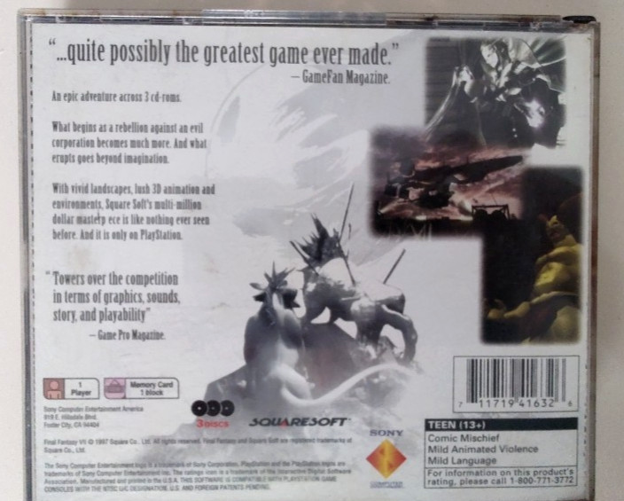 PlayStation 1 Black Label Final Fantasy VII Greatest Hits 3 Dicks & Manual See d
