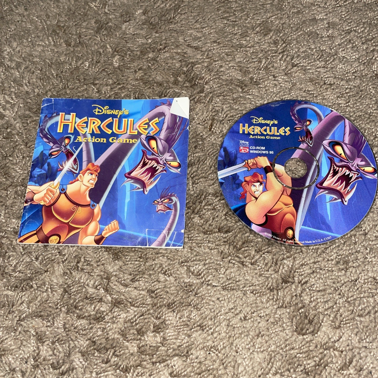 Disneys Hercules Action Game PC Windows 95 UNTESTED CD-ROM Disc + Manual RARE OG