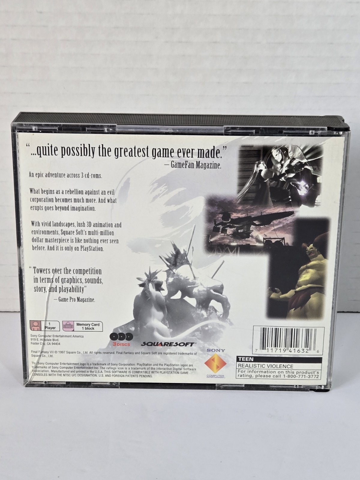 Final Fantasy VII Black Label 3 Disc Sony PlayStation 1, 1997 CIB Tested
