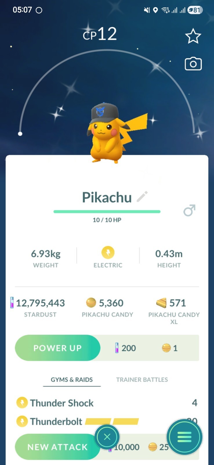 Shiny Pikachu ( Level 1 ) ( Mystic Hat Tokyo Fest ) Pokémon Trade✨️ GO