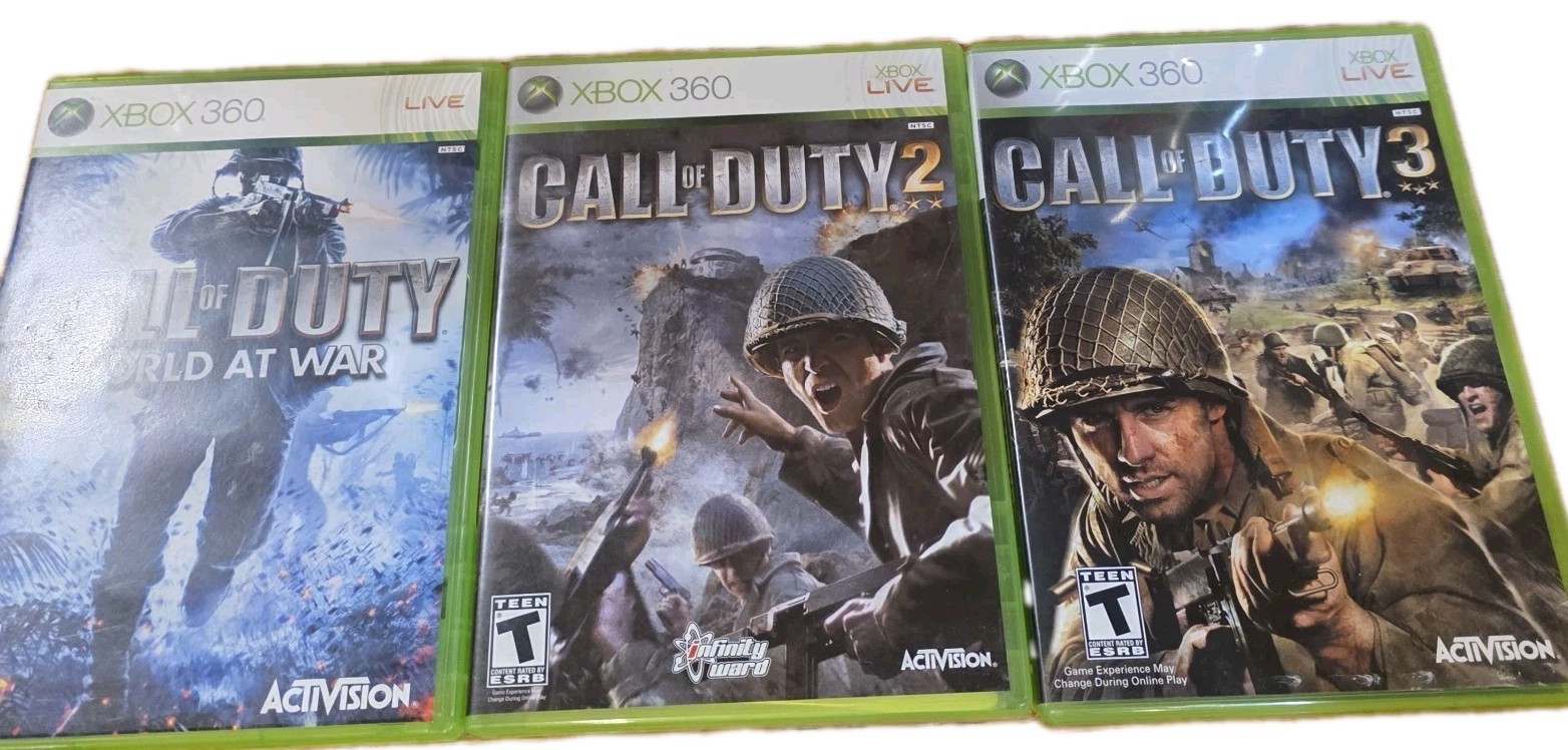 Call of Duty Xbox 360 WWII Bundle COD 2 3 World at War CIB Tested Complete