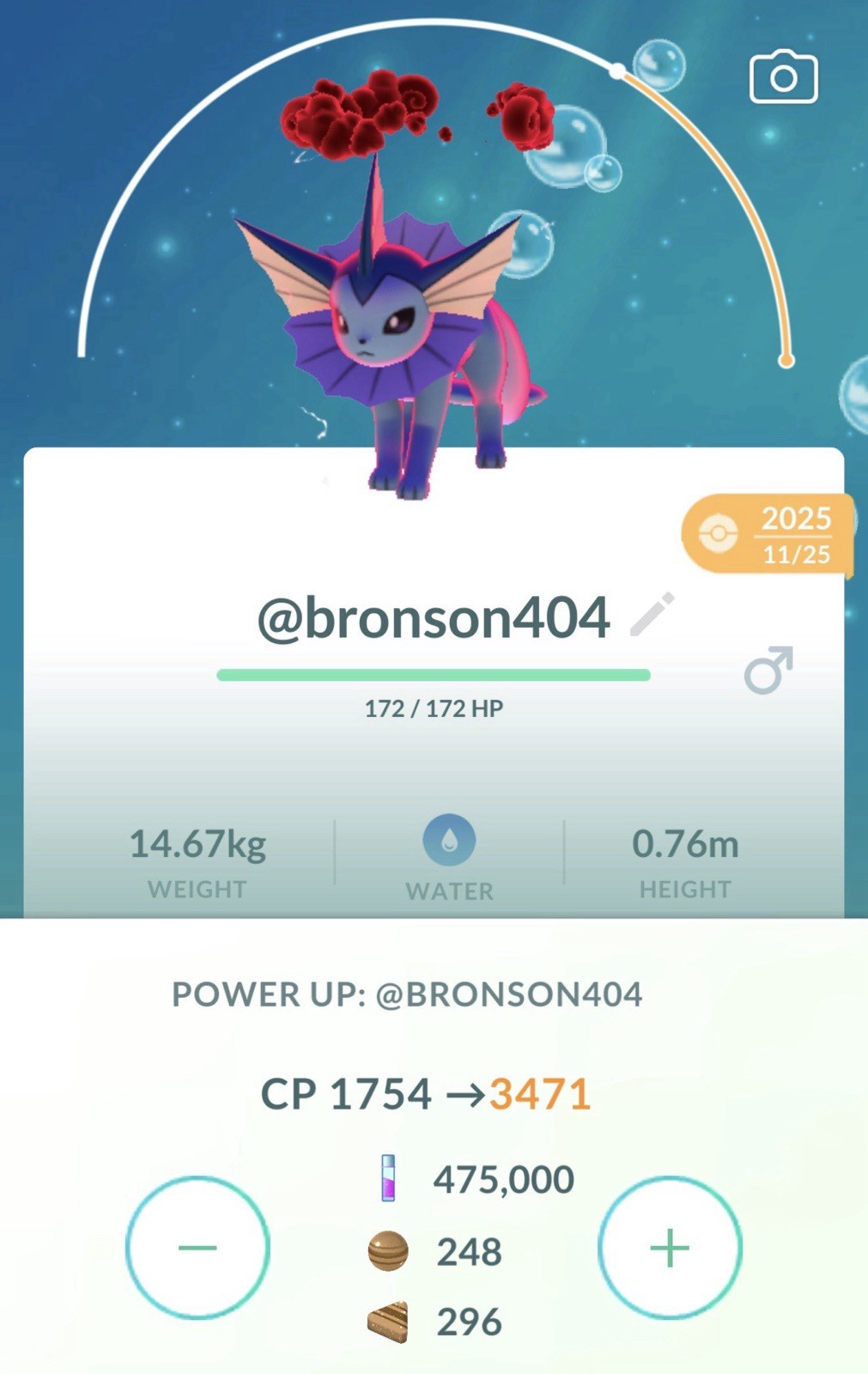 Vaporeon Dynamax Max Level 50, 2 Charge, 3 Max Moves