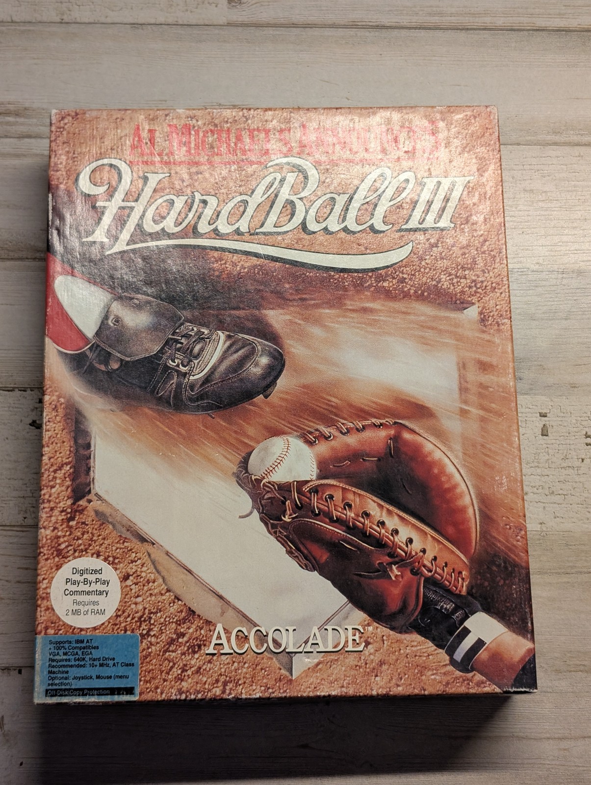 Al Michaels HardBall III 3 PC DOS Big Box Game Accolade IBM AT 3.5″ Floppy 1992