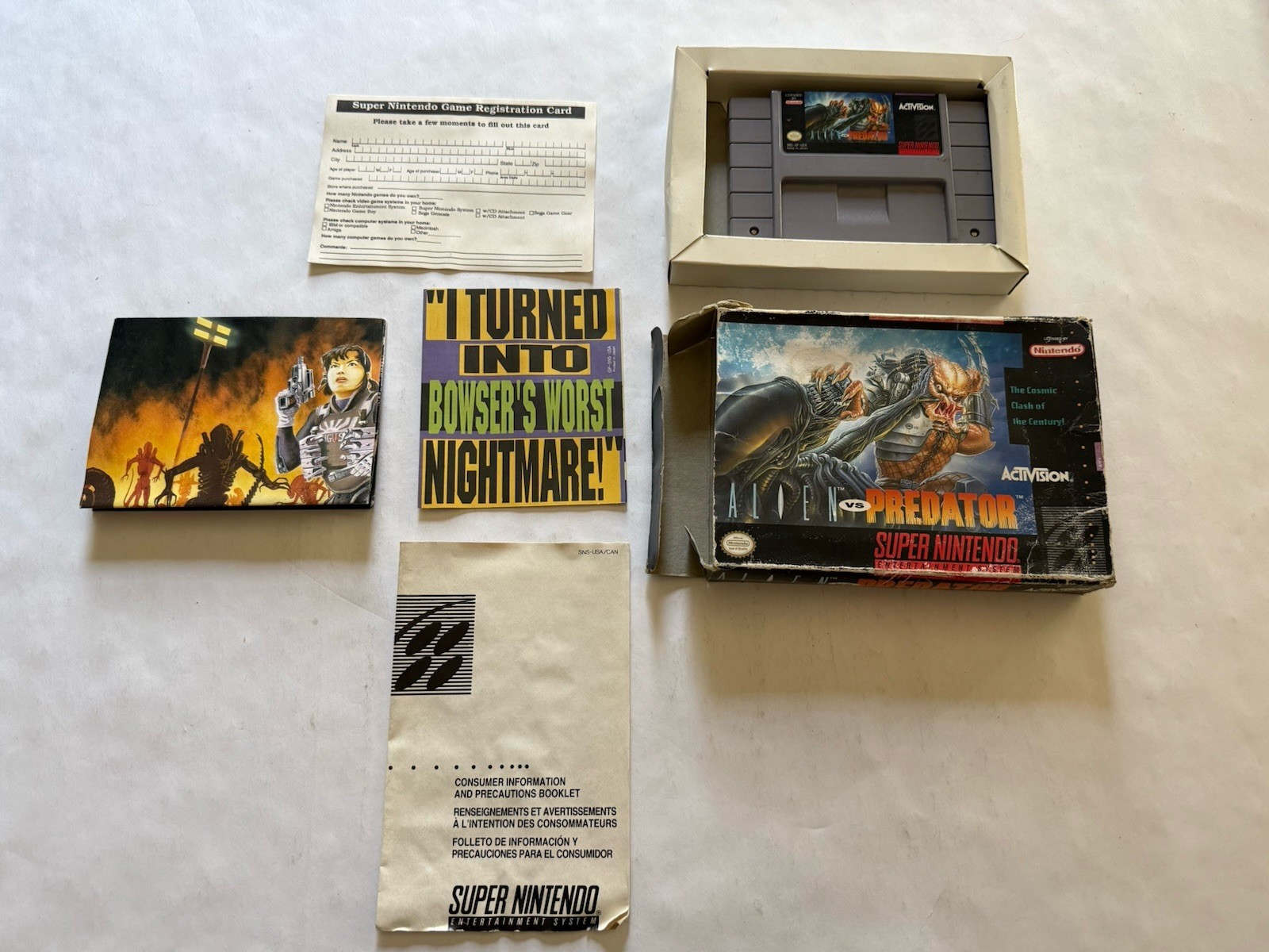 Aliens vs. Predator (Nintendo SNES, 1993) With Damaged Box, Poster, More