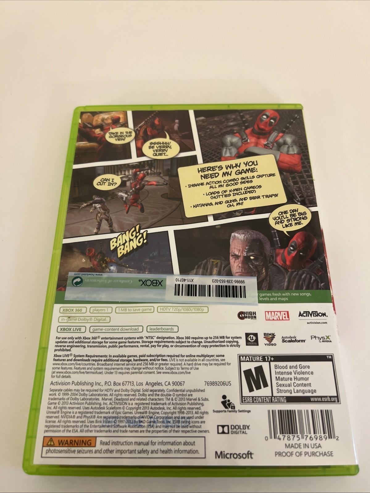 Deadpool (Microsoft Xbox 360, 2013) DISC & CASE! Clean And Tested!