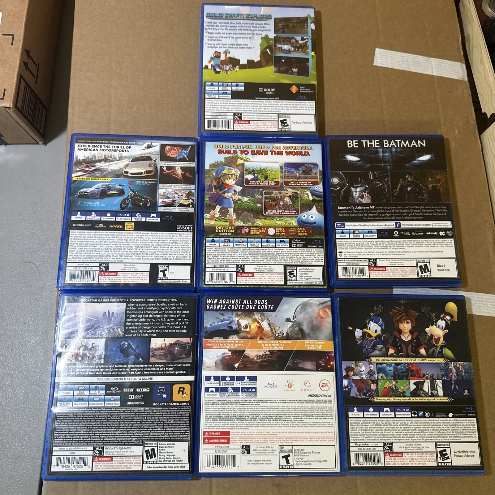 PS4 7 Game Lot – GTA 5, Minecraft, Crew 2, Kingdom Hearts, Dragon quest Builders
