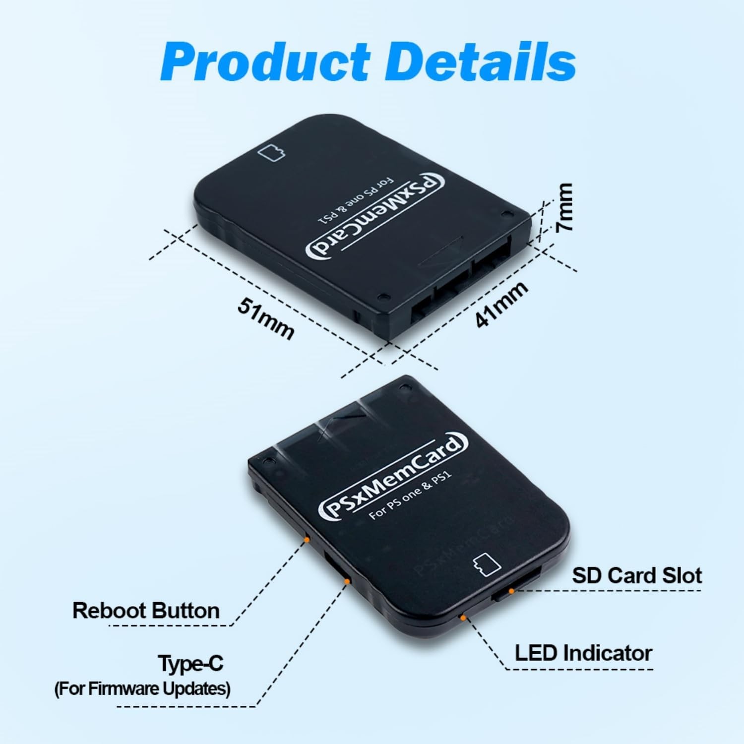 BITFUNX PSxMemCard PS1 Memory Card – Supports Firmware Upgrade, Tran-White